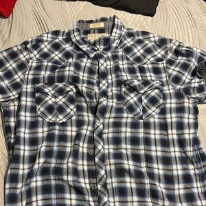 Casual Blue and White Plaid Button Down Shirt